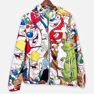 Members Only X Nickelodeon, White, Men’s L 90’s cartoons. Hooded, Zip up jacket